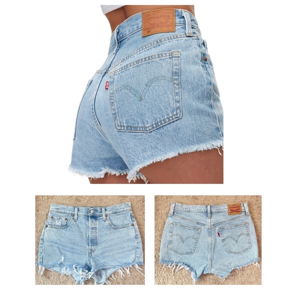 Levi's 501 Original Button Fly High Waist Destroyed Cutoff Denim Shorts Size 29 - Picture 10 of 16